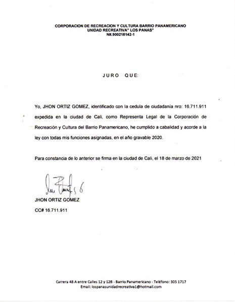 Certificado Representante Legal